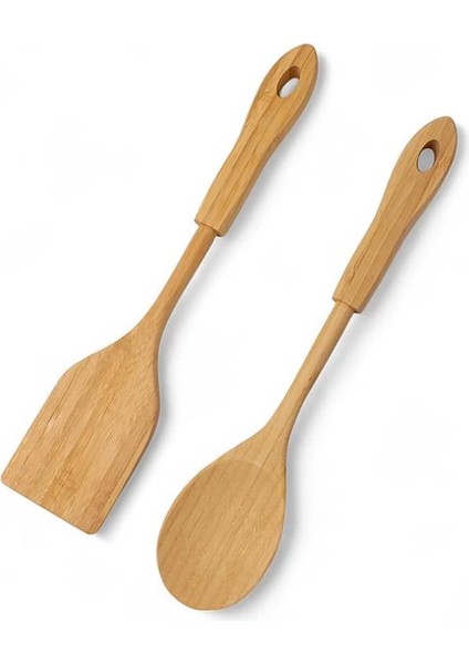 Bambu 2'li Servis Seti, Tavalarınız ve Kızarmanız Için Spatula, Servisleriniz Için Büyük