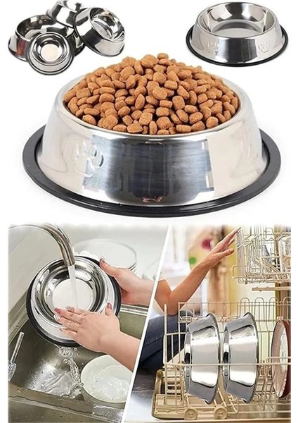 Paslanmaz Çelik Kedi,köpek Mama ve Su Kabı,kaymaz Tabanlı (22 Cm) modelleri