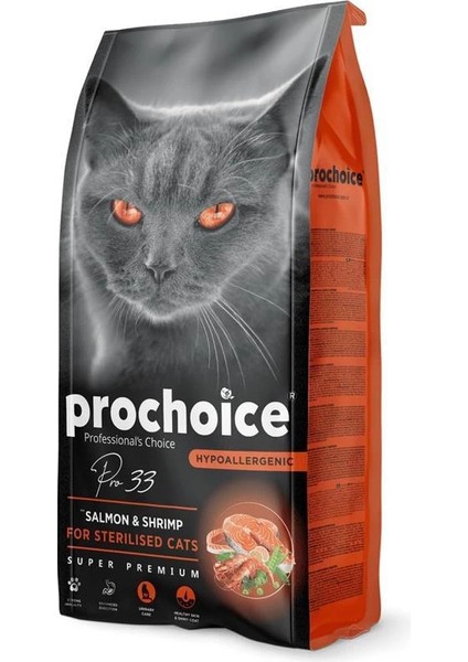 Pro 33, Kısırlaştırılmış Kediler Için, Hipoalerjenik, Somon Balıklı ve Karidesli Kuru