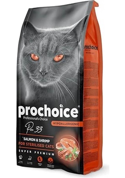 Pro 33, Kısırlaştırılmış Kediler Için, Hipoalerjenik, Somon Balıklı ve Karidesli Kuru