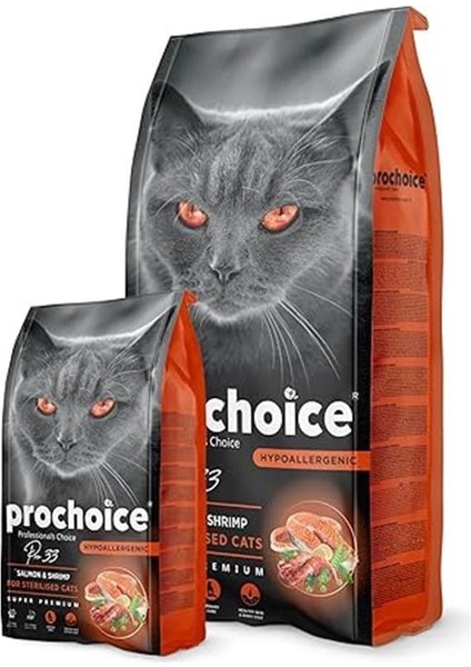Pro 33, Kısırlaştırılmış Kediler Için, Hipoalerjenik, Somon Balıklı ve Karidesli Kuru