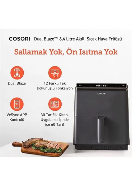 Sıcak Hava Fritözü Ikili Isıtma Sistemi, 6.4 L'lik Kapasite, Ön Isıtma ve Sallama fiyatları