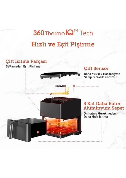 Sıcak Hava Fritözü Ikili Isıtma Sistemi, 6.4 L'lik Kapasite, Ön Isıtma ve Sallama modelleri