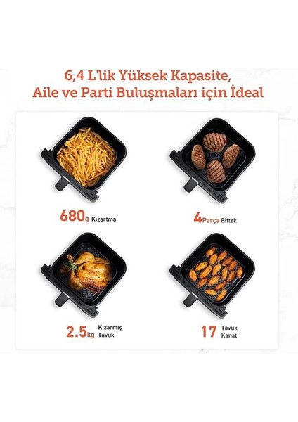 Sıcak Hava Fritözü Ikili Isıtma Sistemi, 6.4 L'lik Kapasite, Ön Isıtma ve Sallama indirimleri