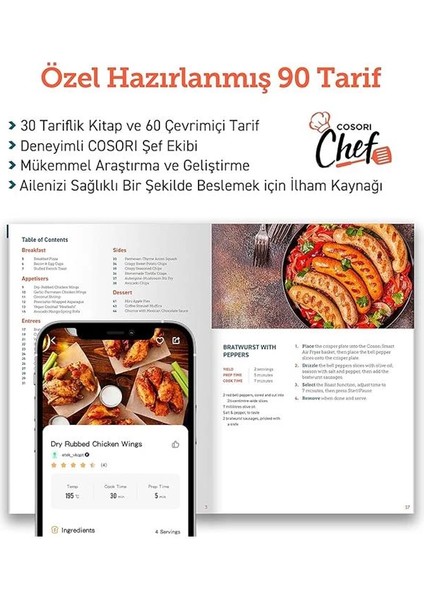 Sıcak Hava Fritözü Ikili Isıtma Sistemi, 6.4 L'lik Kapasite, Ön Isıtma ve Sallama