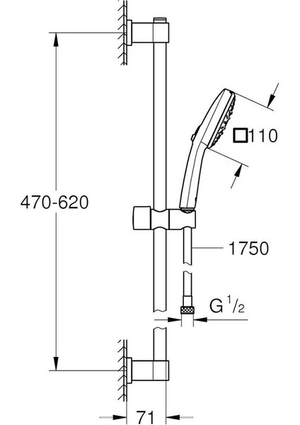 Grohe Vitalio Comfort 110 Sürgülü Duş Seti, 110MM Kare 3 Akışlı (Masaj, Yağmur & Jet) El Duşu, 600MM modelleri