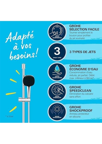 Grohe Vitalio Comfort 110 Sürgülü Duş Seti, 110MM Kare 3 Akışlı (Masaj, Yağmur & Jet) El Duşu, 600MM fırsatları