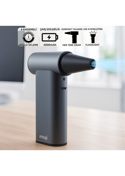 Mio AD57 8000mAh 130000RPM 4 Kademeli Taşınabilir Güçlü Hava Üfleme Cihazı - Silver