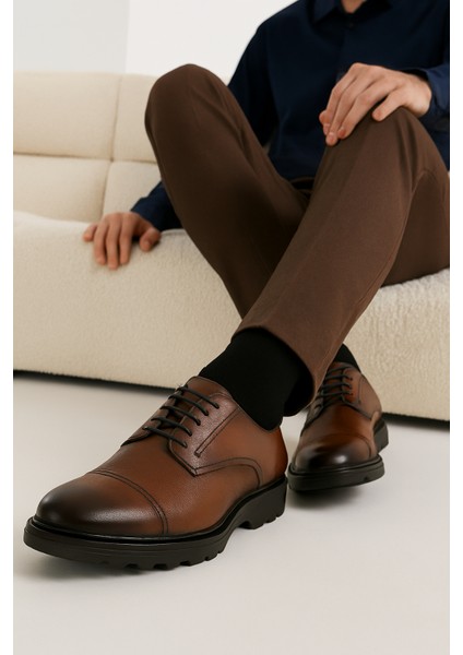 GR0400 Hakiki Deri Italyan Tarz Eva Yüksek Taban Koku Yapmaz Koyu Kahve Spor Klasik Ayakkabı