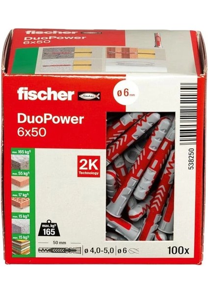 Duopower 6 x 50, Evrensel Dübel, Güçlü 2 Bileşenli Dübel, Beton, Tuğla, Taş, Alçı Karton Vb. fiyatları
