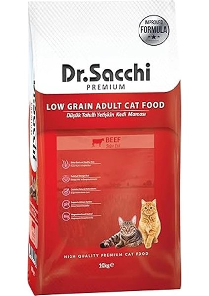Dr.sacchi Düşük Tahıllı Sığır Etli Yetişkin Kedi Maması 10 kg fiyatları