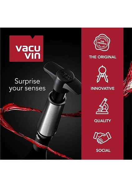 Vacu Vin Şarap Vakum Seti, 1 Pompa, 2 Tıpa, Siyah