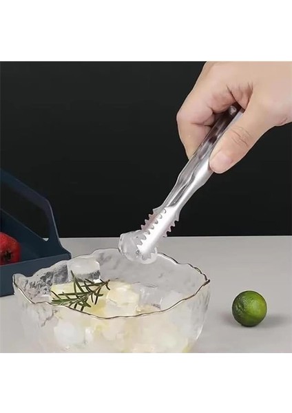 ® Paslanmaz Çelik Buz Maşası - 13 cm Küçük Boy Tırtıklı Maşa | Bar ve Mutfak Kullanımı Için