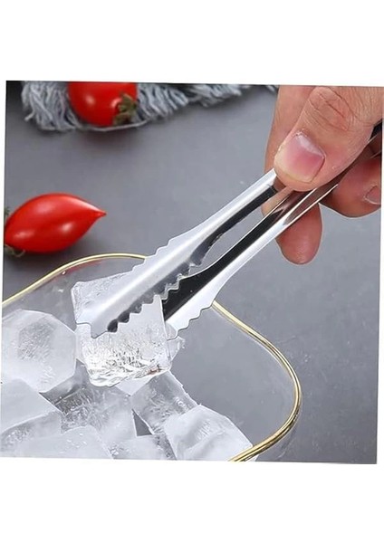 ® Paslanmaz Çelik Buz Maşası - 13 cm Küçük Boy Tırtıklı Maşa | Bar ve Mutfak Kullanımı Için