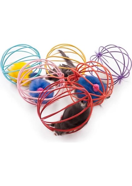 Metal Kafesli Peluş Fareli Kedi ve Köpek Oyuncağı – 6 cm Eğlenceli Oyun Topu fırsatları