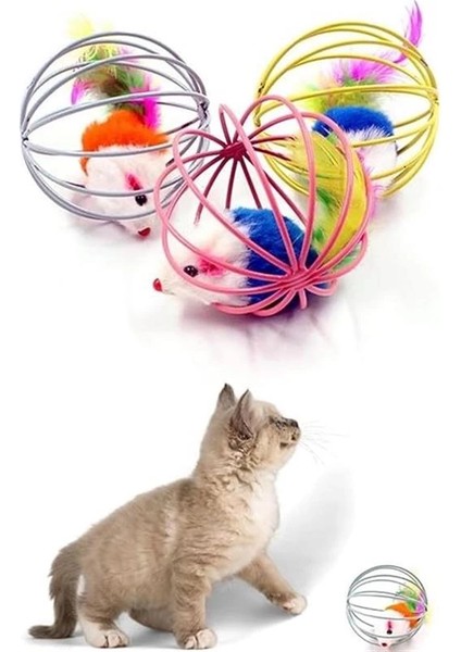Metal Kafesli Peluş Fareli Kedi ve Köpek Oyuncağı – 6 cm Eğlenceli Oyun Topu indirimleri