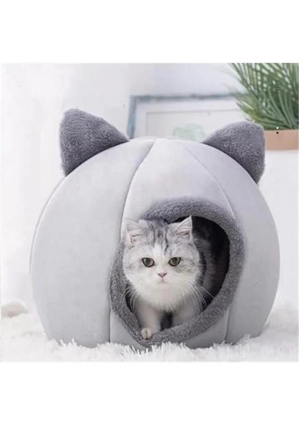 Bal Kabağı Tasarımlı Kedi Evi Yumuşak Kedi Yatağı Derin Uyku ve Kış Evi Çıkartılabilir Minder