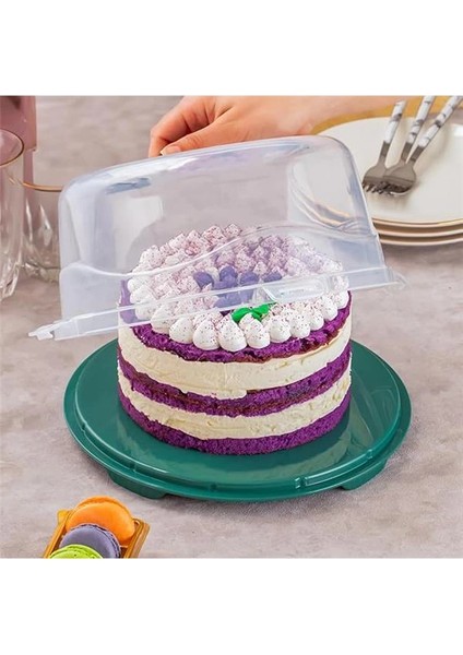 1093 Koyu Yeşil Yuvarlak Kek Pasta Börek Saklama Kabı - Kilitli Kapaklı Taşıma Fanusu 25 cm fiyatları