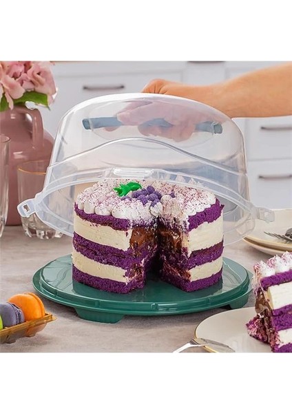 1093 Koyu Yeşil Yuvarlak Kek Pasta Börek Saklama Kabı - Kilitli Kapaklı Taşıma Fanusu 25 cm fırsatları