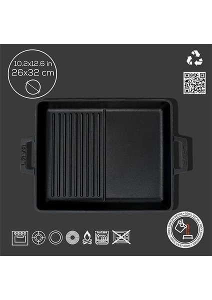 Metal Döküm Izgara Tava, Metal Kulplu, 26X32CM, Siyah fırsatları