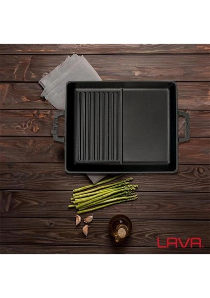 Metal Döküm Izgara Tava, Metal Kulplu, 26X32CM, Siyah