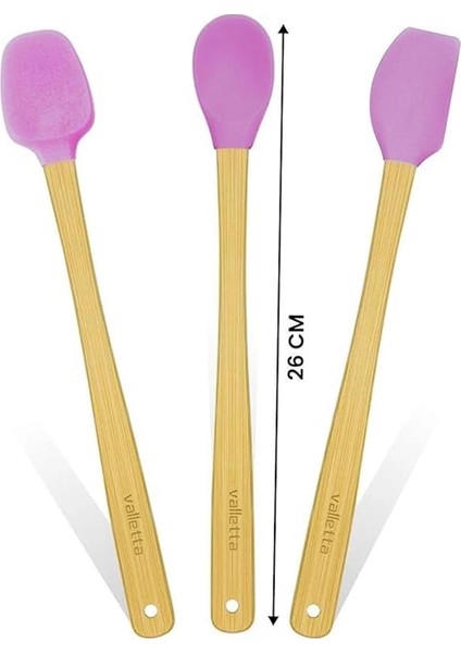 Indigo 3'lü Pembe Bambu Silikon Spatula Seti Uzun 26 cm VLT1508 modelleri