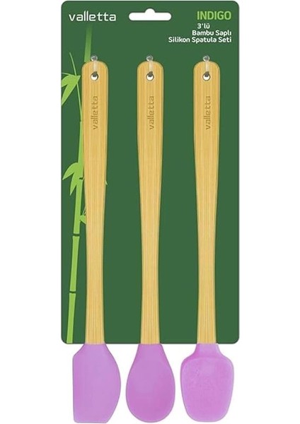 Indigo 3'lü Pembe Bambu Silikon Spatula Seti Uzun 26 cm VLT1508 fırsatları