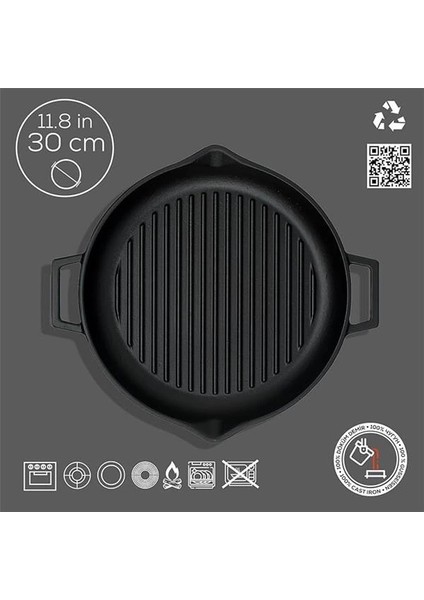 Döküm Yuvarlak Izgara Tava, Metal Kulplu, 30CM, Siyah fırsatları