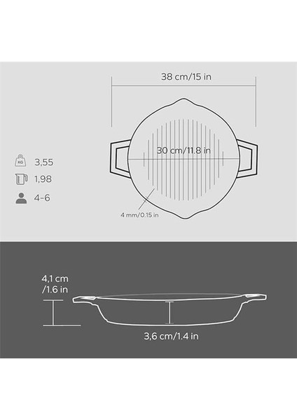 Döküm Yuvarlak Izgara Tava, Metal Kulplu, 30CM, Siyah indirimleri