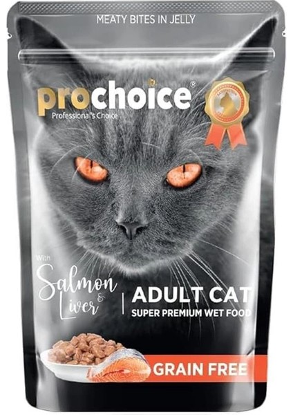 Yetişkin Kediler Için, Tahılsız, Jöle Içinde Somon ve Ciğer Parça Etli Yaş Mama, 85 G x 24