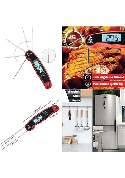 Dijital Hızlı Okunan Mutfak Termometresi - Mıknatıslı, Katlanabilir, Arkadan Aydınlatmalı indirimleri
