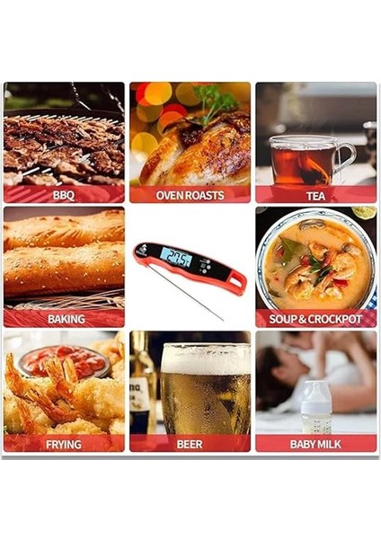 Dijital Hızlı Okunan Mutfak Termometresi - Mıknatıslı, Katlanabilir, Arkadan Aydınlatmalı
