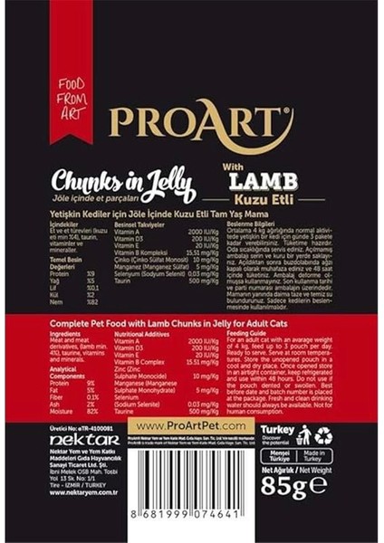 24'lü Jöleli Kuzu Etli Yetişkin Kedi Poşet Maması (85 gr x 24) fiyatları