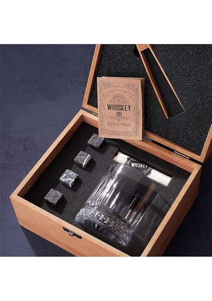 Kayın Ahşap Kutulu Viski Kadeh Viski Bardağı 4 Soğutucu Taş Seti Bambu Maşa modelleri