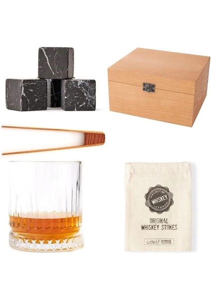 Kayın Ahşap Kutulu Viski Kadeh Viski Bardağı 4 Soğutucu Taş Seti Bambu Maşa fırsatları