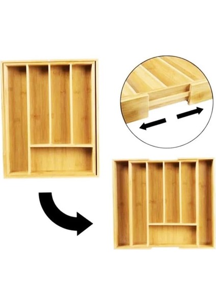 7 Bölmeli Bambu Kaşıklık Antibakteriel Çekmece Içi Düzenleyici Organizer