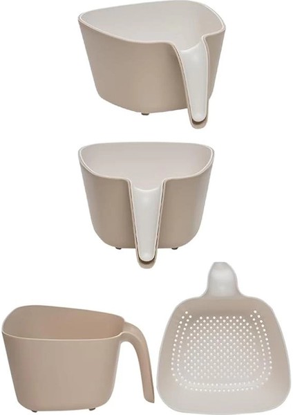 G-576 2 Parça Plastik Süzgeç Çok Amaçlı Makarna Meyve Sebze Pirinç Yıkama Süzgeci Bej Beyaz modelleri