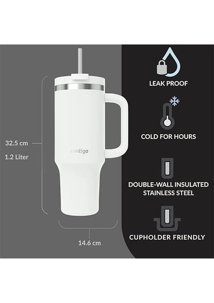 Üniseks Yetişkin Streeterville Tumbler Pipetli Yalıtımlı Su Şişesi, 1.2l, Beyaz fiyatları