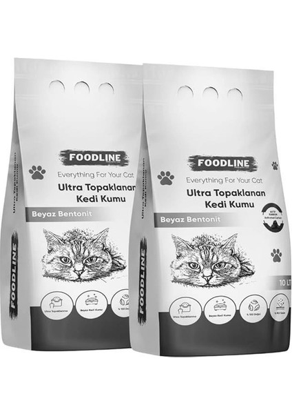 Aktif Karbonlu Ince Taneli Bentonit Topaklanan Kedi Kumu 10 Lt x 2 Adet
