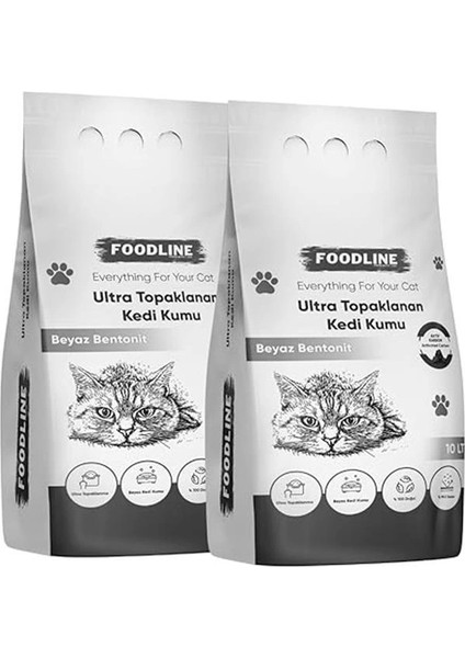 Aktif Karbonlu Ince Taneli Bentonit Topaklanan Kedi Kumu 10 Lt x 2 Adet
