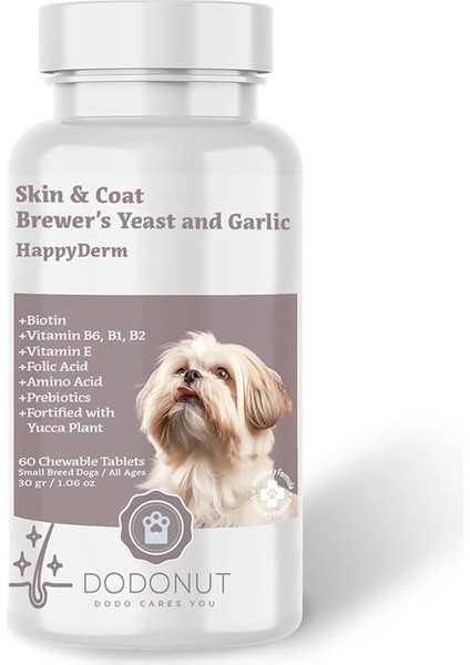 Happyderm Köpek Deri ve Tüy Sağlığı Besin Takviyesi, Küçük Irk, 60 Tablet