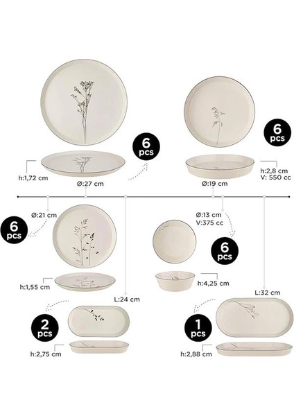 Bone V-Form 27 Parça Yemek Takımı Angelica modelleri