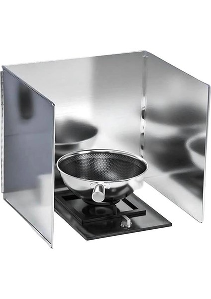 Pas Tutmaz Metal 3 Kanatlı Yağ Sıçrama Koruması, 90 x 30 Cm, Yapışmaz, Katlanabilir, Mutfak
