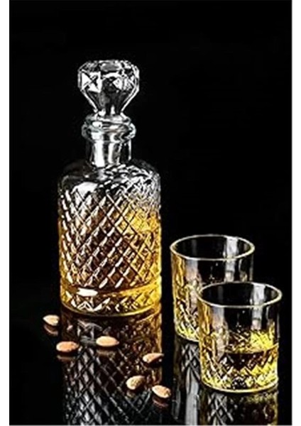 Cam Karaf Sürahi ve 2'li 300 ml Bardak Seti Su Meşrubat Viski Şişesi 1200 ml