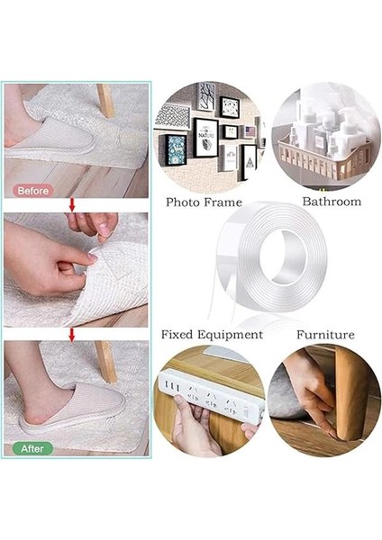 Şeffaf Çift Taraflı Yapışkan Bant, 3 Metre Ekstra Güçlü ve Yıkanabilir, Ince Nano Bant indirimleri