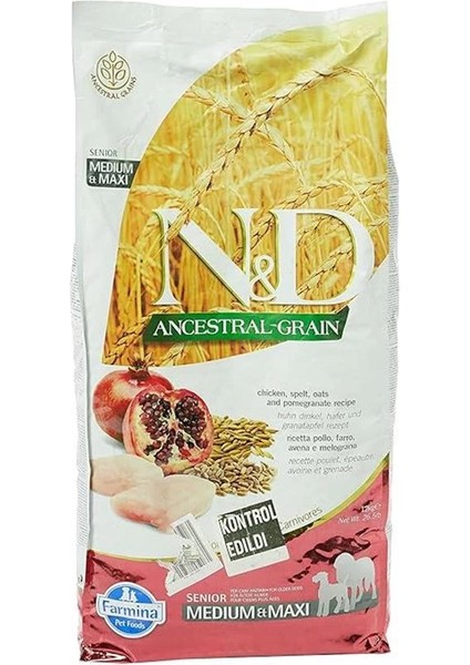 N&d Ancestral Grain Kuru Köpek Maması, Tavuk, Kılçıksız Buğday, Yulaf ve Narlı, Yaşlı Medium ve