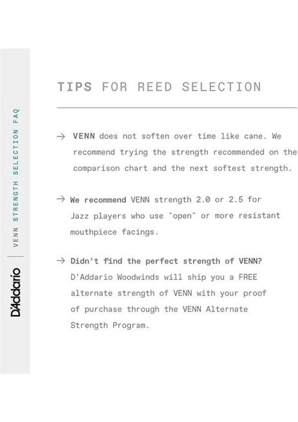 D'addario Venn Bb Clarinet Reed, G2, Strength 2.0 fırsatları