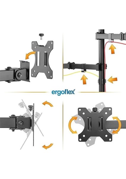 EF74 Steel Design 2-8 kg Çift Kol Asansörlü 17"-32" Monitör&10-17" Laptop Standı modelleri