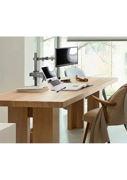EF74 Steel Design 2-8 kg Çift Kol Asansörlü 17"-32" Monitör&10-17" Laptop Standı