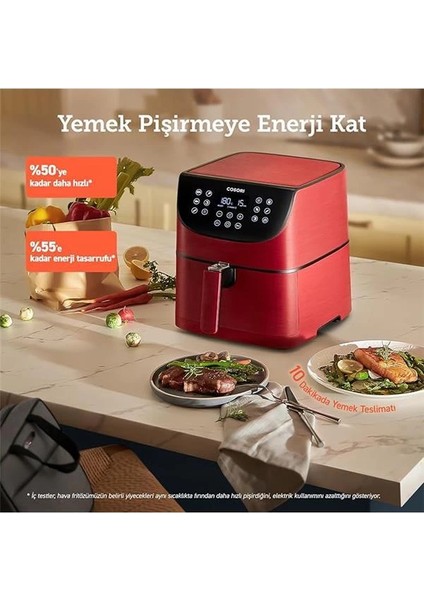 5.5 L Yağsız Fritöz, 11 Programlı Sıcak Hava Fritözü, Ispanyolca 100 Tarif, Sıcak Tutma fiyatları